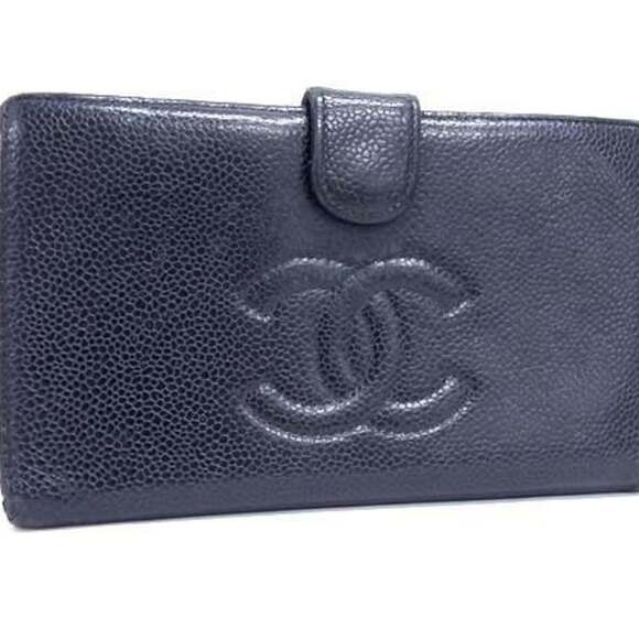 CHANEL Handbags - CHANEL Authentic Black Caviar Leather Logo Wallet